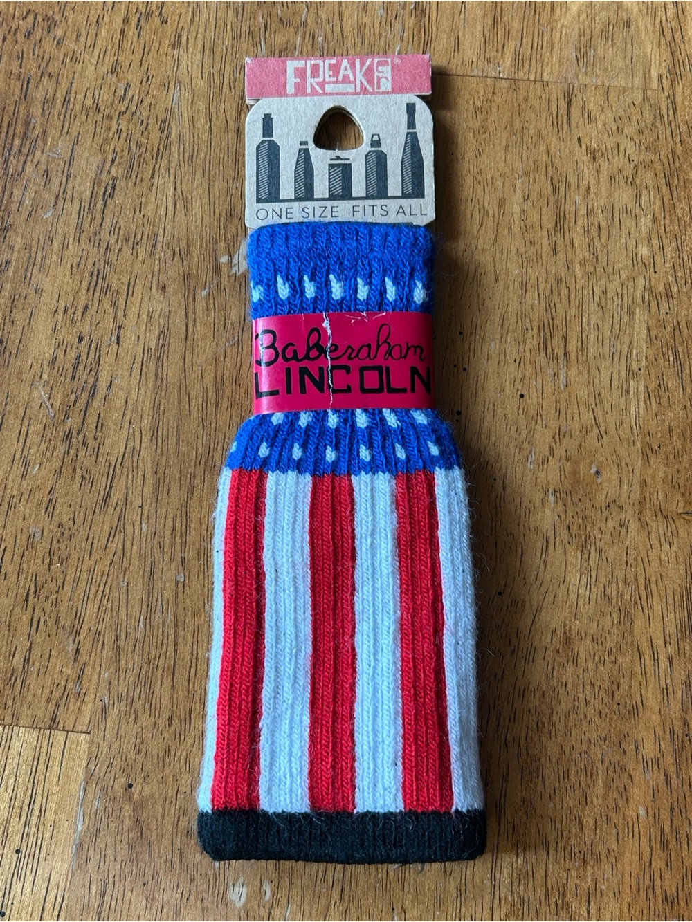 Freaker USA Baberham Lincoln Knitted American Flag Wine Beer Bottle Cover NWT